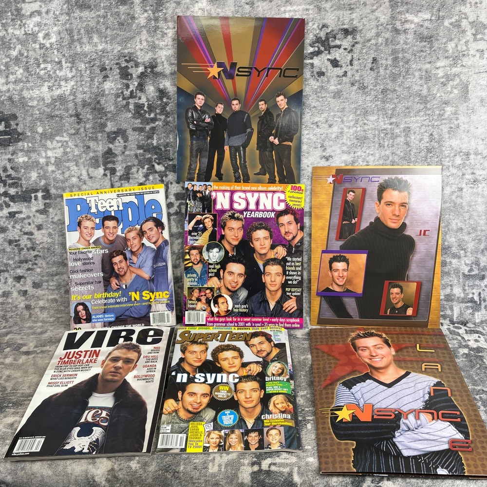 Vtg NSync Justin Timberlake Lot Magazines Folders Posters Y2K Pop Memorabilia